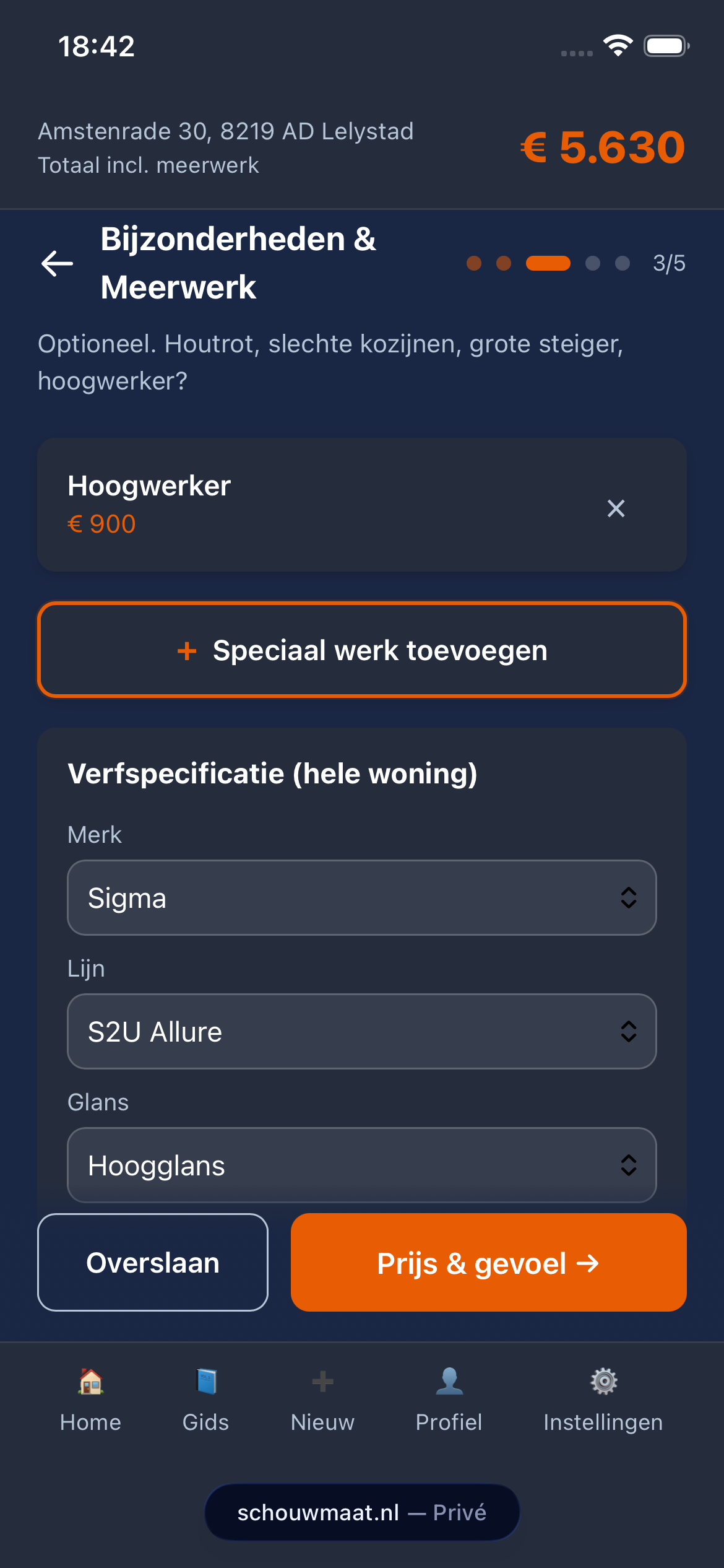 SchouwMaat-scherm: meerwerk en verfspecificatie